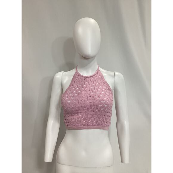 Michael Costello 'Harva' Pink Sequined Knit Halter Top Size S - Picture 2 of 4
